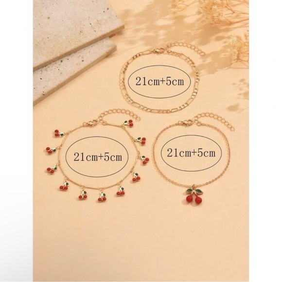 3 Piece Cherries Anklet Bracelet Set - Picture 4 of 4